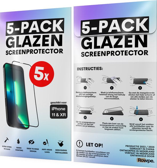 Screenprotector - Geschikt voor iPhone 11 / XR - Gehard Glas - Full Cover Tempered Glass - Case Friendly - 5 Pack