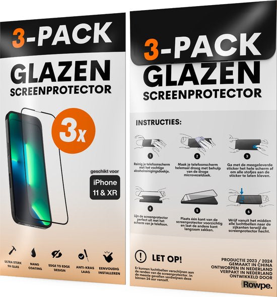 Screenprotector - Geschikt voor iPhone 11 / XR - Gehard Glas - Full Cover Tempered Glass - Case Friendly - 3 Pack