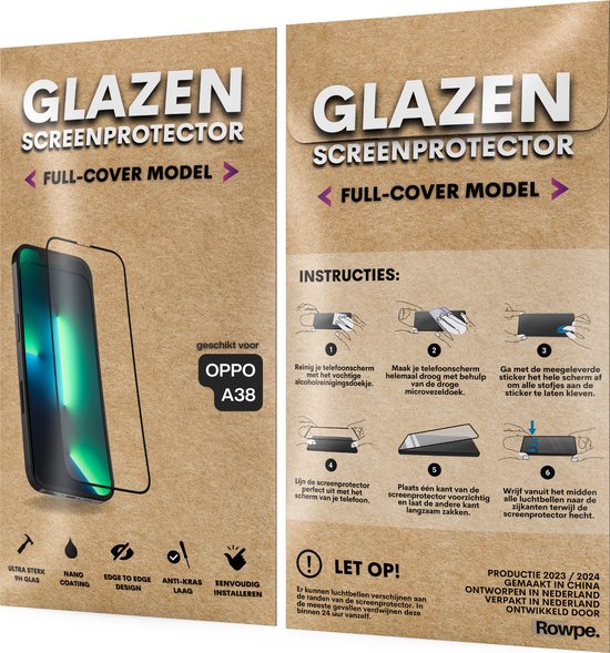 Screenprotector - Geschikt voor OPPO A38 - Gehard Glas - Full Cover Tempered Glass - Case Friendly