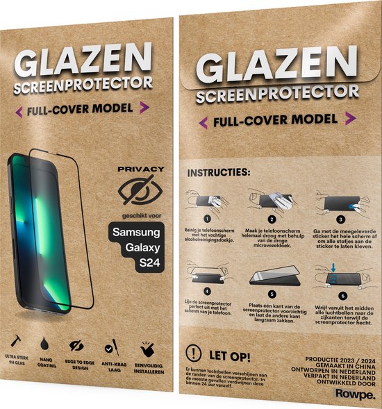 Privacy Screenprotector - Geschikt voor Samsung Galaxy S24 - Gehard Glas - Full Cover Tempered Privacy Glass - Case Friendly