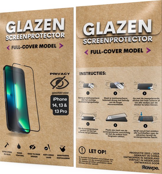 Privacy Screenprotector - Geschikt voor iPhone 16E / 14 / 13 / 13 Pro - Gehard Glas - Full Cover Tempered Privacy Glass - Case Friendly