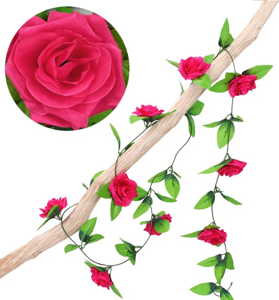 Bloemenslinger Rozen Fiets Donkerroze - Stijlvolle Bloemenstreng voor Fietsmand of Stuur - 220 CM Bloemen - Plastic Kunstbloemen Fiets Slinger