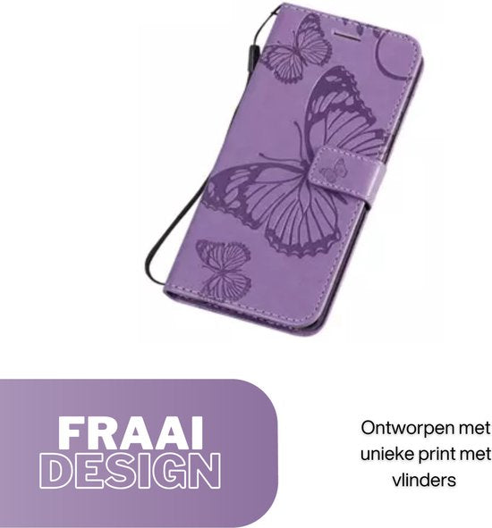 [EOL] Hoesje Vlinders Paars - Geschikt voor OPPO A38  - Portemonnee Book Case - Boekje Met Kaarthouder / Pasjeshouder en Magneetsluiting - Booklet Beschermhoes