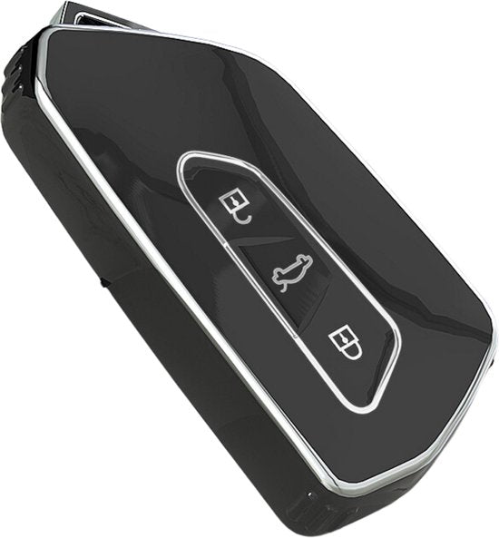 Zachte TPU Sleutelcover - Sleutelhoesje Geschikt voor Volkswagen Golf 8 / ID3 / ID4 / ID5 / ID6 / Seat Leon 2020 / Skoda Octavia 2021 - Zwart - Randen Zilver - Sleutel Hoesje Cover - Auto Accessoires