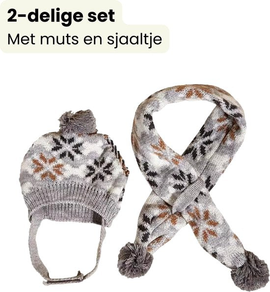 Winter Setje Hond - Kerst - 2 Delig - Sjaal en Muts - Grijs - Geschikt voor Honden - Winter Pakje - Hondenkleding - Maat L