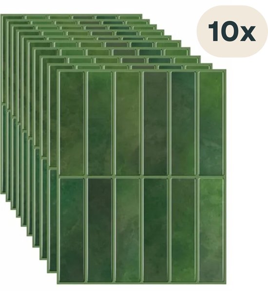 Solusia Zelfklevende Plaktegels - Groen – 10 Luxe Plaktegels voor Wand – Waterdichte Wandpanelen voor Keuken, Badkamer en Toilet – 25,4 x 20 cm – Makkelijk aan te brengen - Tegeltjes Tegelstickers