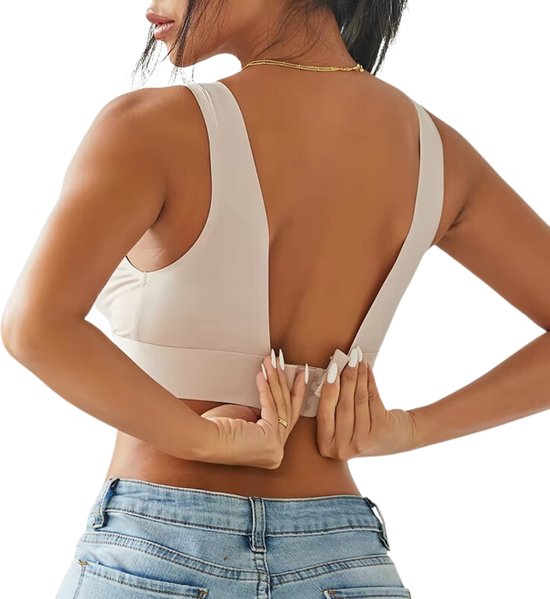 Comfortabele Naadloze Bralette Nude - Beige - Onzichtbare Invisible Dames Beha Top - Croptop BH Zonder Beugel - Uitneembare Pads - Bralette Maat M