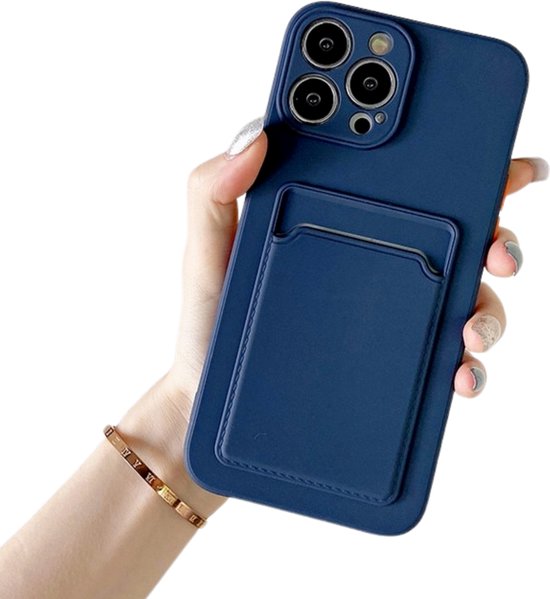 Set van 2 - Stevig TPU Hoesje - Geschikt voor Apple iPhone 15 Pro Max - Met Kaarthouder - Donkergroen & Donkerblauw - Shockproof Case met Pasjeshouder - TPU Hoes Met Vakje Voor Pasje - Card Case Back Cover