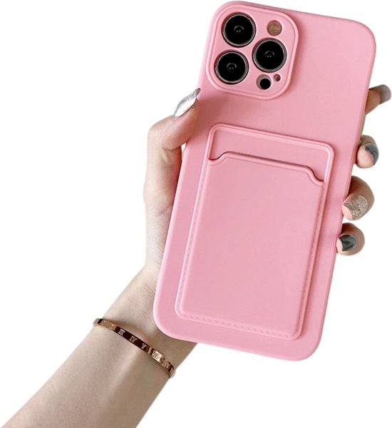 Stevig TPU Hoesje - Geschikt voor Apple iPhone 14 Pro Max - Met Kaarthouder - Roze - Shockproof Case met Pasjeshouder - TPU Hoes Met Vakje Voor Pasje - Card Case Back Cover