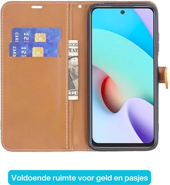 Hoesje Denim Look - Geschikt voor Samsung Galaxy S23 FE - Portemonnee Book Case Grijs - Boekje Met Kaarthouder / Pasjeshouder en Magneetsluiting - Booklet Beschermhoes - Boekhoesje met Draagkoord - Mapje