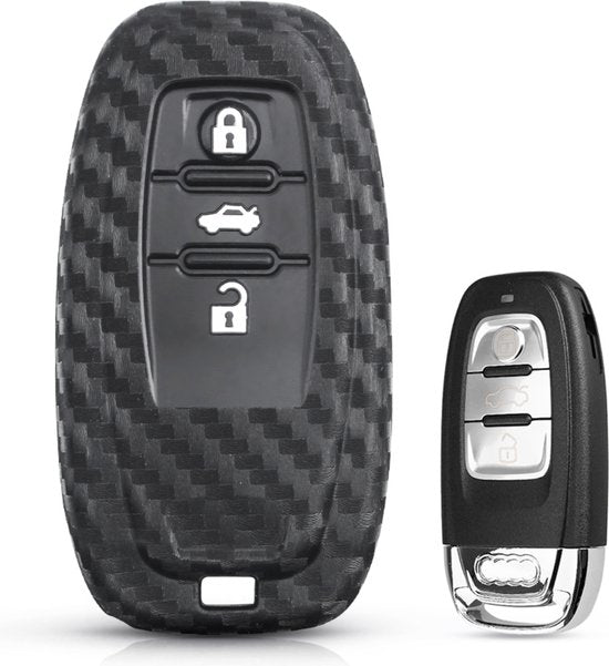 Zachte Carbon Sleutelcover met Knoppen - Sleutelhoesje Geschikt voor Audi A5 / A6 / A7 / A8 / Q5 / Q7 / Q8 / E-Tron / S5 / S6 / RS6 - Siliconen Materiaal - Sleutel Hoesje Cover - Auto Accessoires