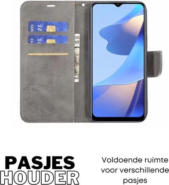 [EOL] Hoesje Grijs - Geschikt voor OPPO A16 / A16S / A54S - Portemonnee Book Case - Boekje Met Kaarthouder / Pasjeshouder en Magneetsluiting - Booklet - Wallet Beschermhoes Kunstleer
