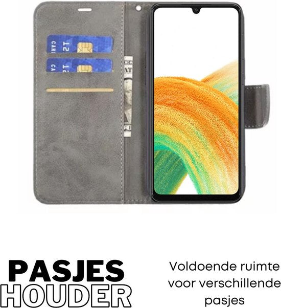 [EOL] Hoesje Grijs - Geschikt voor Samsung Galaxy A33 5G - Portemonnee Book Case - Boekje Met Kaarthouder / Pasjeshouder en Magneetsluiting - Booklet - Wallet Beschermhoes Kunstleer
