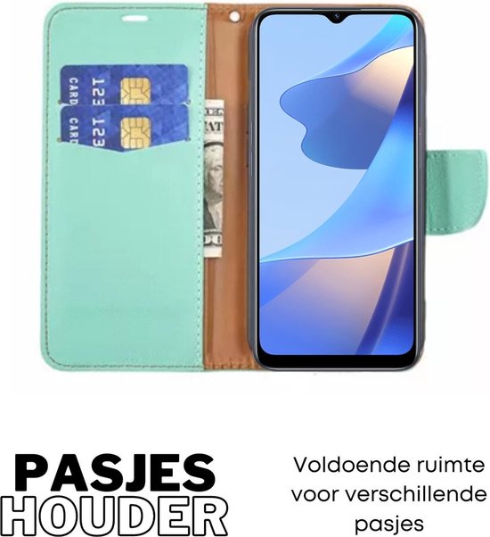 [EOL] Hoesje Mintgroen - Geschikt voor OPPO A16 / A16S / A54S - Portemonnee Book Case - Boekje Met Kaarthouder / Pasjeshouder en Magneetsluiting - Booklet - Wallet Beschermhoes Kunstleer