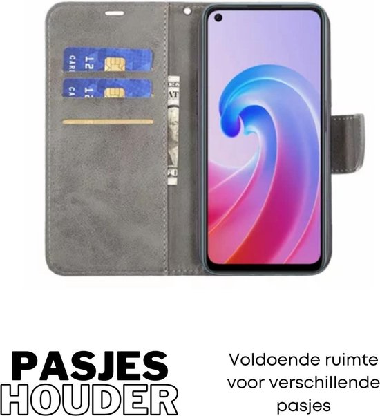 [EOL] Hoesje Grijs - Geschikt voor OPPO A76 / A96 - Portemonnee Book Case - Boekje Met Kaarthouder / Pasjeshouder en Magneetsluiting - Booklet - Wallet Beschermhoes Kunstleer