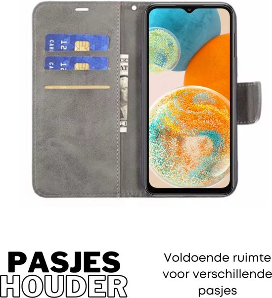 Hoesje Grijs - Geschikt voor Samsung Galaxy A23 5G / 4G - Portemonnee Book Case - Boekje Met Kaarthouder / Pasjeshouder en Magneetsluiting - Booklet - Wallet Beschermhoes Kunstleer