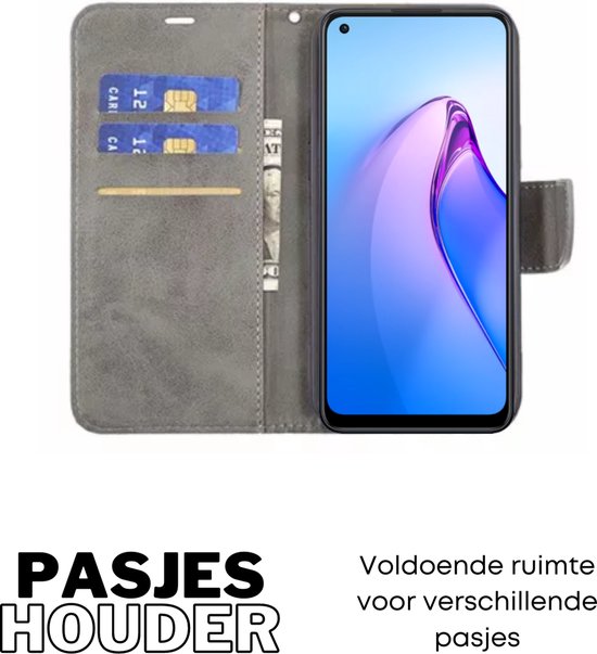 [EOL] Hoesje Grijs - Geschikt voor OPPO Reno 8 Lite - Portemonnee Book Case - OPPO Reno8 Lite Boekje Met Kaarthouder / Pasjeshouder en Magneetsluiting - Booklet - Wallet Beschermhoes Kunstleer