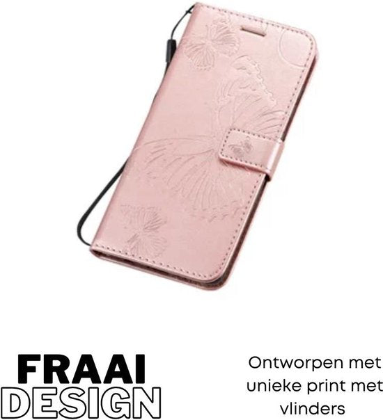 [EOL] Hoesje Vlinders Roze - Geschikt voor OPPO A16 / A16S / A54S - Portemonnee Book Case - Boekje Met Kaarthouder / Pasjeshouder en Magneetsluiting - Booklet Beschermhoes