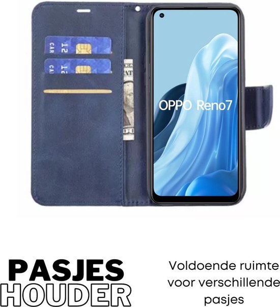 [EOL] Hoesje Donkerblauw - Geschikt voor OPPO Reno 7 4G - Portemonnee Book Case - Boekje Met Kaarthouder / Pasjeshouder en Magneetsluiting - Booklet - Wallet Beschermhoes Kunstleer