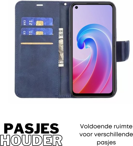 [EOL] Hoesje Donkerblauw - Geschikt voor OPPO A76 / A96 - Portemonnee Book Case - Boekje Met Kaarthouder / Pasjeshouder en Magneetsluiting - Booklet - Wallet Beschermhoes Kunstleer