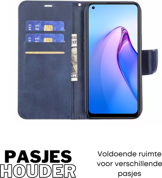 [EOL] Hoesje Blauw - Geschikt voor OPPO Reno 8 Lite - Portemonnee Book Case - OPPO Reno8 Lite Boekje Met Kaarthouder / Pasjeshouder en Magneetsluiting - Booklet - Wallet Beschermhoes Kunstleer