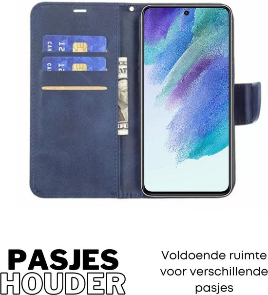 Hoesje Blauw - Geschikt voor Samsung Galaxy S21 FE - Portemonnee Book Case - Boekje Met Kaarthouder / Pasjeshouder en Magneetsluiting - Booklet - Wallet Beschermhoes Kunstleer - Voor S21FE
