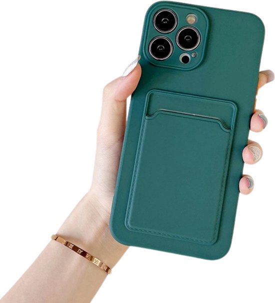 Set van 2 Hoesjes - Geschikt voor Apple iPhone 14 Pro - Stevig TPU Hoesje - Met Kaarthouder - Groen & Donkerblauw - Shockproof Case met Pasjeshouder - TPU Hoes Met Vakje Voor Pasje - Card Case Back Cover
