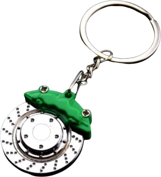 Auto Sleutelhanger - Groene Remklauw op Remschijf - universeel/alle automerken - Keychain Sleutel Hanger Cadeau - Auto Accessoires