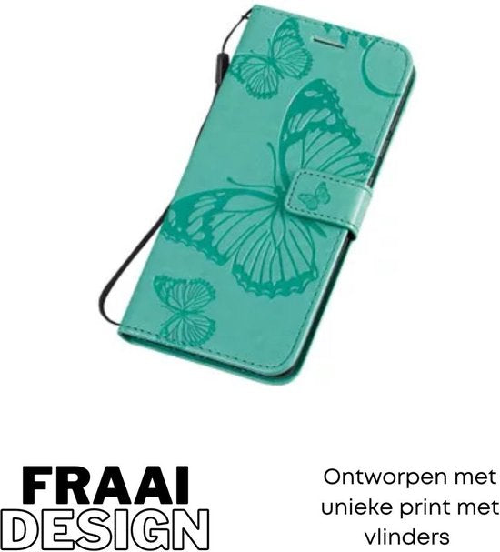 [EOL] Hoesje Vlinders Groen - Geschikt voor OPPO Reno 7 4G - Portemonnee Book Case - Boekje Met Kaarthouder / Pasjeshouder en Magneetsluiting - Booklet Beschermhoes