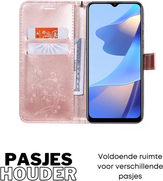 [EOL] Hoesje Vlinders Roze - Geschikt voor OPPO A16 / A16S / A54S - Portemonnee Book Case - Boekje Met Kaarthouder / Pasjeshouder en Magneetsluiting - Booklet Beschermhoes