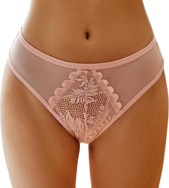 Sexy Brazilian Dames String - Kant - Roze - Dames Lingerie / Ondergoed - Maat L