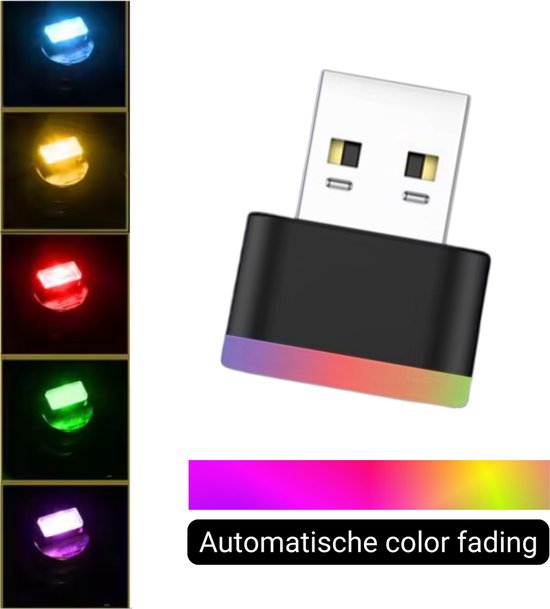 USB Led Verlichting RGB - Auto Fade - Multicolor - Wisselt Automatisch van Kleuren - USB LED Lampje voor Auto, Interieur of Laptop - Mini Sfeerverlichting Dashboard - Nachtverlichting Auto - Autoverlichting
