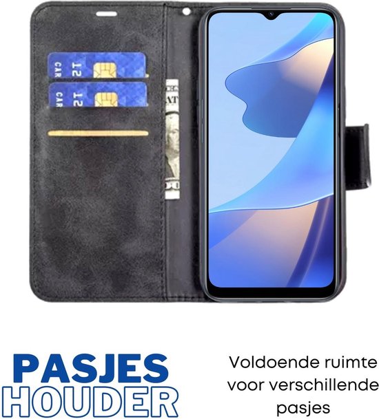 [EOL] Hoesje Zwart  - Geschikt voor OPPO A16 / A16S / A54S - Portemonnee Book Case - Boekje Met Kaarthouder / Pasjeshouder en Magneetsluiting - Booklet Beschermhoes Kunstleer