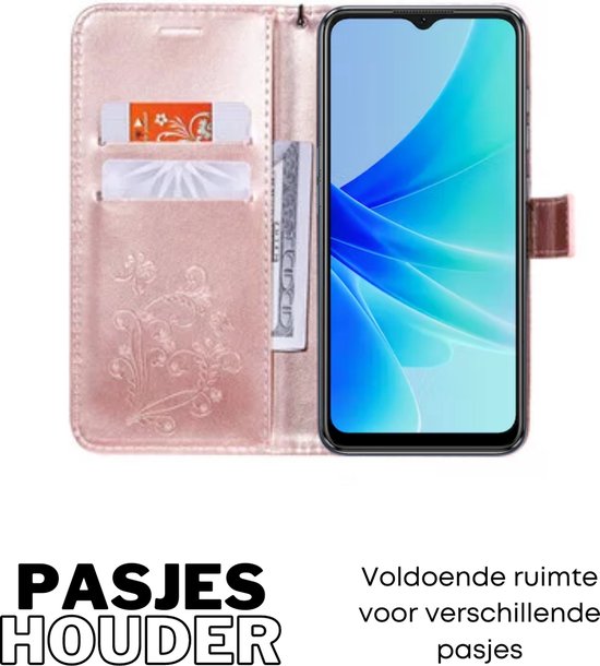 Hoesje Vlinders Roze - Geschikt voor OPPO A57 / A57s - Portemonnee Book Case - Boekje Met Kaarthouder / Pasjeshouder en Magneetsluiting - Booklet Beschermhoes - Boekhoesje