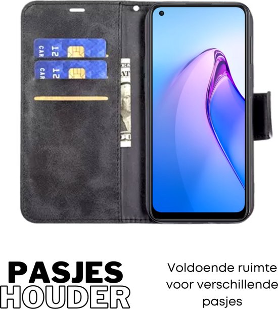 [EOL] Hoesje Zwart - Geschikt voor OPPO Reno 8 Lite - Portemonnee Book Case - OPPO Reno8 Lite Boekje Met Kaarthouder / Pasjeshouder en Magneetsluiting - Booklet - Wallet Beschermhoes Kunstleer