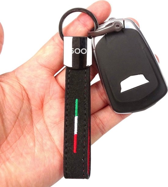 Luxe Alcantara Auto Sleutelhanger - Past bij Italiaanse Auto's / Universeel - Italiaanse Vlag in Zwart - Keychain Sleutel Hanger Cadeau - Auto Accessoires