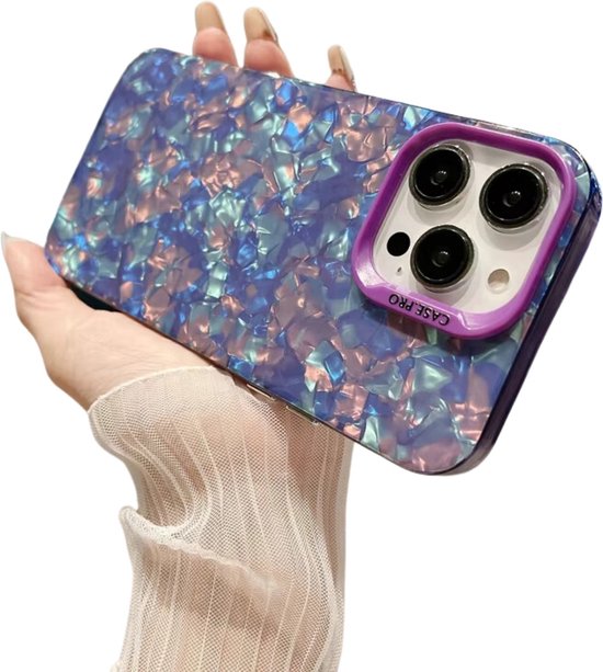 Glitter TPU Hoesje - Geschikt voor Apple iPhone 15 Pro Max - Stevig met Dikke Randen - Kristal Look - Paars - Shockproof - Telefoonhoesje - met Camera Beschermrand
