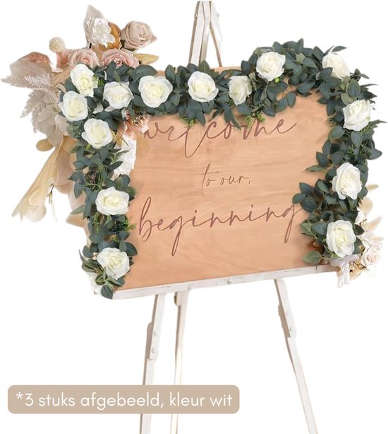 Luxe Bloemenslinger Rozen - Fiets en Interieur - Rozen Wit - Stijlvolle Bloemenstreng voor Fietsmand of Stuur - 175 CM Bloemen - Plastic Kunstbloemen Fiets Slinger