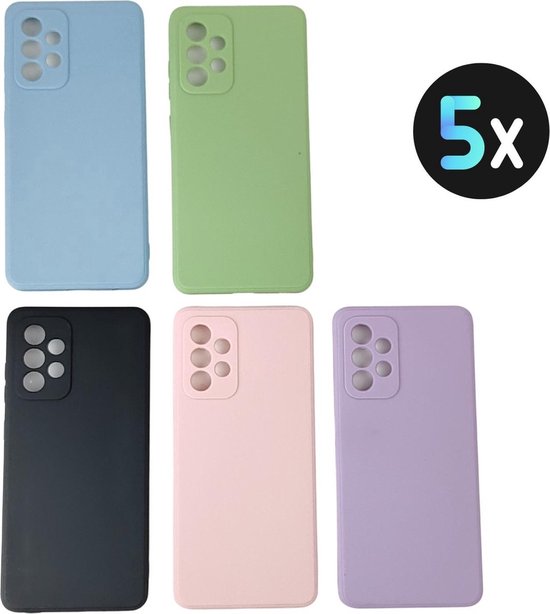 5 Pack - Hoesje Geschikt voor Samsung Galaxy A52 / A52S - 5x Siliconen Shock Proof Case - Stevige TPU Cover - Multipack met Groen, Zwart, Blauw, Roze en Paars