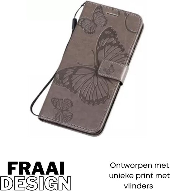 Hoesje Vlinders Grijs - Geschikt voor Samsung Galaxy A53 5G - Portemonnee Book Case - Boekje Met Kaarthouder / Pasjeshouder en Magneetsluiting - Booklet Beschermhoes voor Pasjes