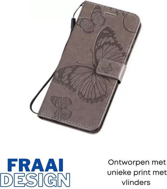 [EOL] Hoesje Vlinders Grijs - Geschikt voor OPPO A16 / A16S / A54S - Portemonnee Book Case - Boekje Met Kaarthouder / Pasjeshouder en Magneetsluiting - Booklet Beschermhoes