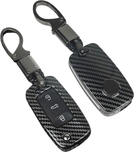 Premium Sleutelcover - Gloss Carbon Look - Sleutelhoesje Geschikt voor Volkswagen Golf / Polo / Tiguan / Up / Passat / Seat Leon / Skoda Citigo - Key Cover - Auto Accessoires