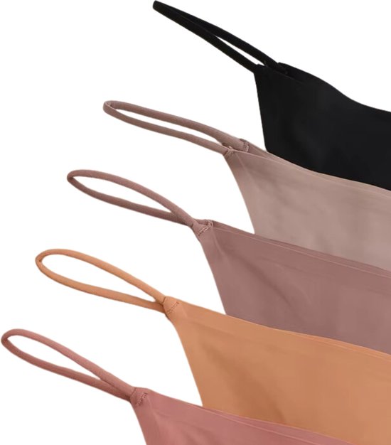 5 Pack - Dames String Naadloos - Invisible - Zwart - Onderbroek Zonder Naden - Seamless String - Dames Lingerie / Ondergoed Set - Maat XS
