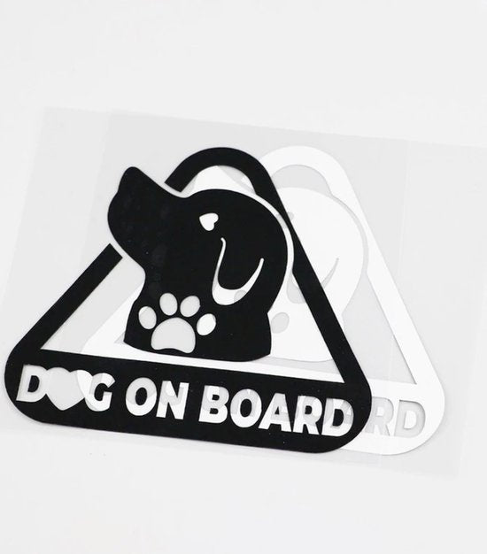 Dog On Board - Autosticker Hond - Grappige Auto Sticker Zwart - Hoogwaardig Vinyl - Autostickers Wrap Folie - universeel/alle automerken