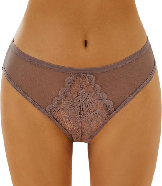 Sexy Brazilian Dames String - Kant - Nude - Dames Lingerie / Ondergoed - Maat M