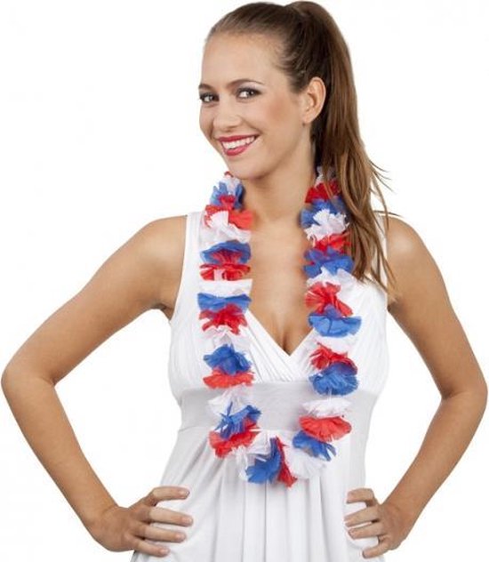 [LDV] Hollandse kleuren hawaii bloemen krans slinger - rood-wit-blauw hawaiislingers