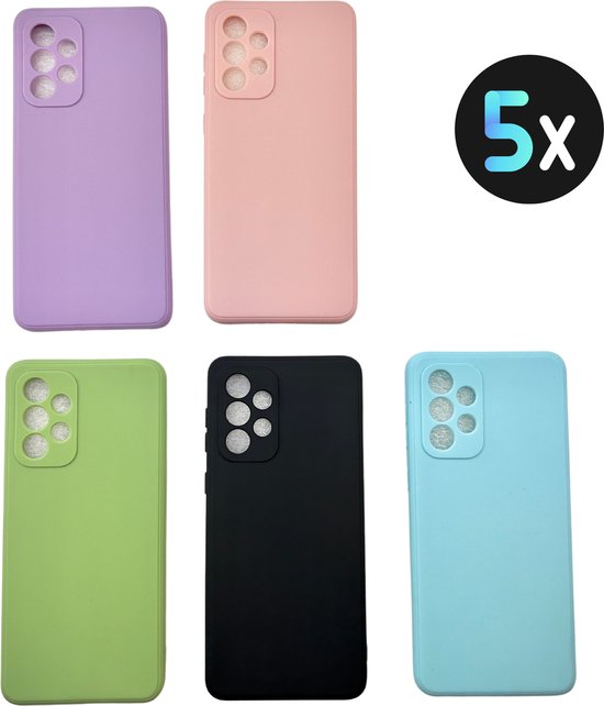 5 Pack - Hoesje Geschikt voor Samsung Galaxy A53 - 5x Siliconen Shock Proof Case - Stevige TPU Cover - Multipack met Groen, Zwart, Blauw, Roze en Paars