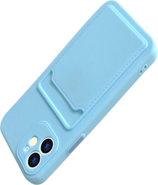 Set van 2 Hoesjes - Geschikt voor Apple iPhone 12 - Stevig TPU Hoesje - Met Kaarthouder - Lichtblauw & Roze - Shockproof Case met Pasjeshouder - TPU Hoes Met Vakje Voor Pasje - Card Case Back Cover