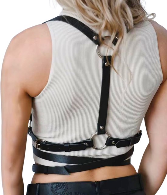 Sexy BDSM Harnas Tuigje met Riempjes - Kunstleder Bondage Lingerie - Verstelbaar Zwart - Erotisch Riem voor Mannen en Vrouwen - Sex Toys