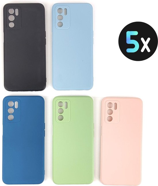 5 Pack - Hoesje Geschikt voor OPPO A16 / A16S / A54S  - 5x Siliconen Shock Proof Case - Stevige TPU Cover - Multipack met Zwart, Lichtblauw, Donkerblauw, Groen en Roze